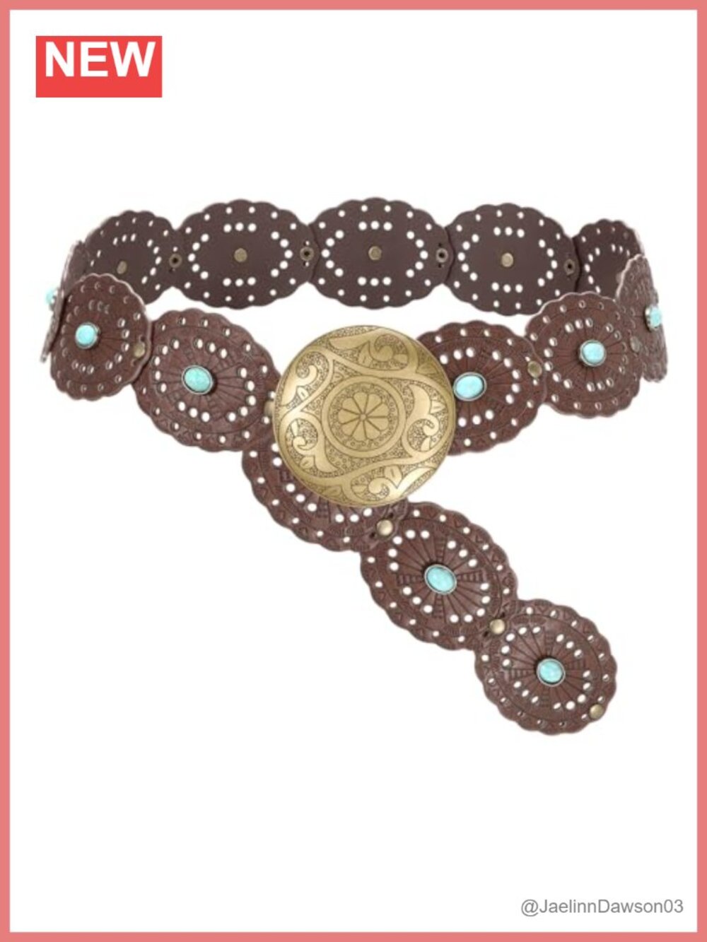 Wide Western Disc Belt PU Leather Turquoise Zinc Alloy Buckle Cowgirl